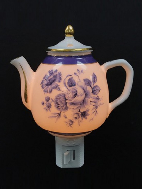 Blue Floral Teapot Night Light with Gift Box